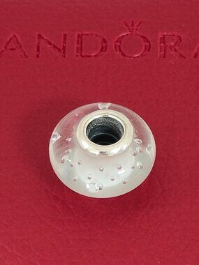 Pandora White Clear Effervescence Murano Glass Bead Charm with box